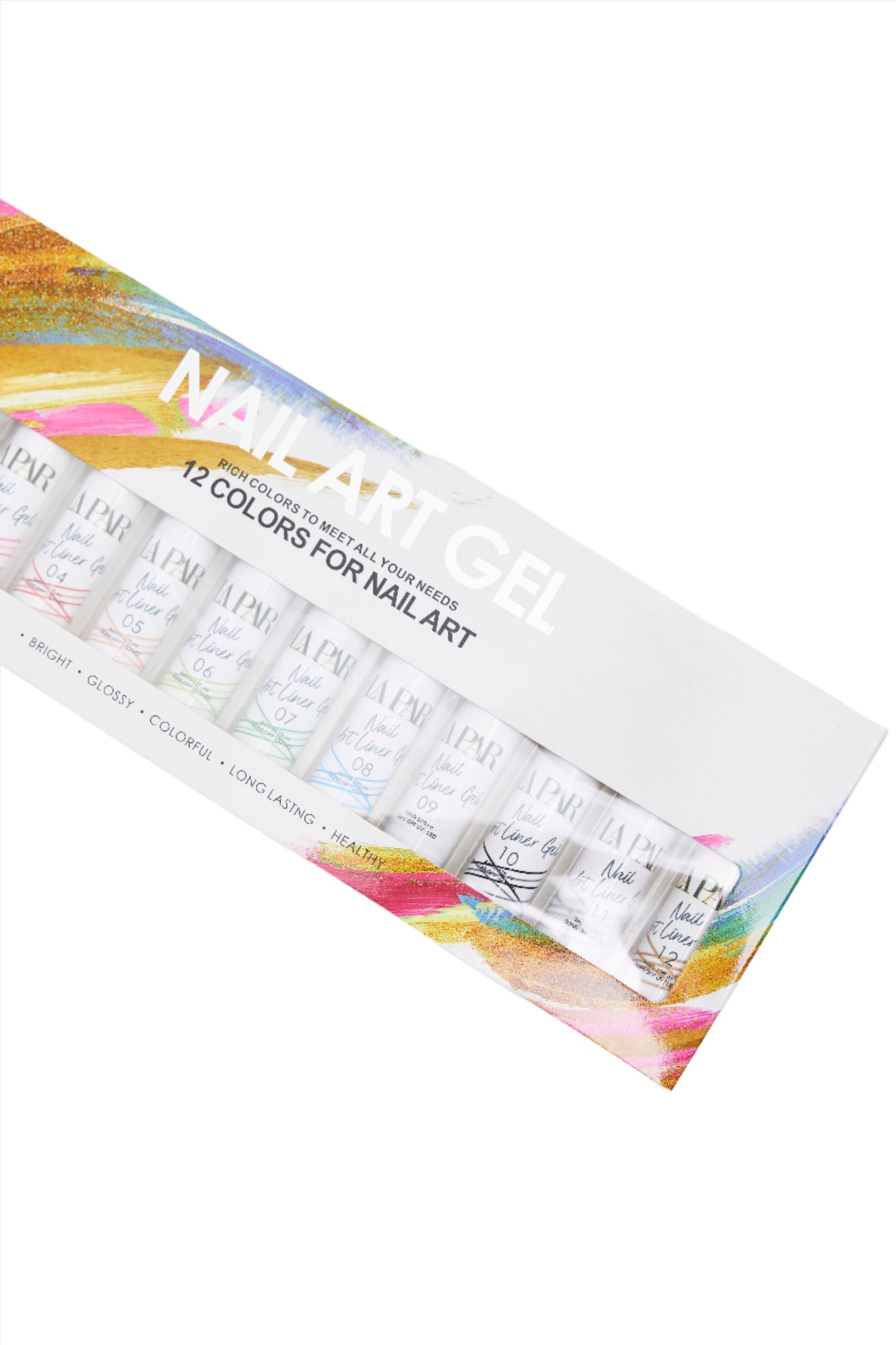 Artistic angled packaging of La Par Nail Art Liner Gel Set with product inside