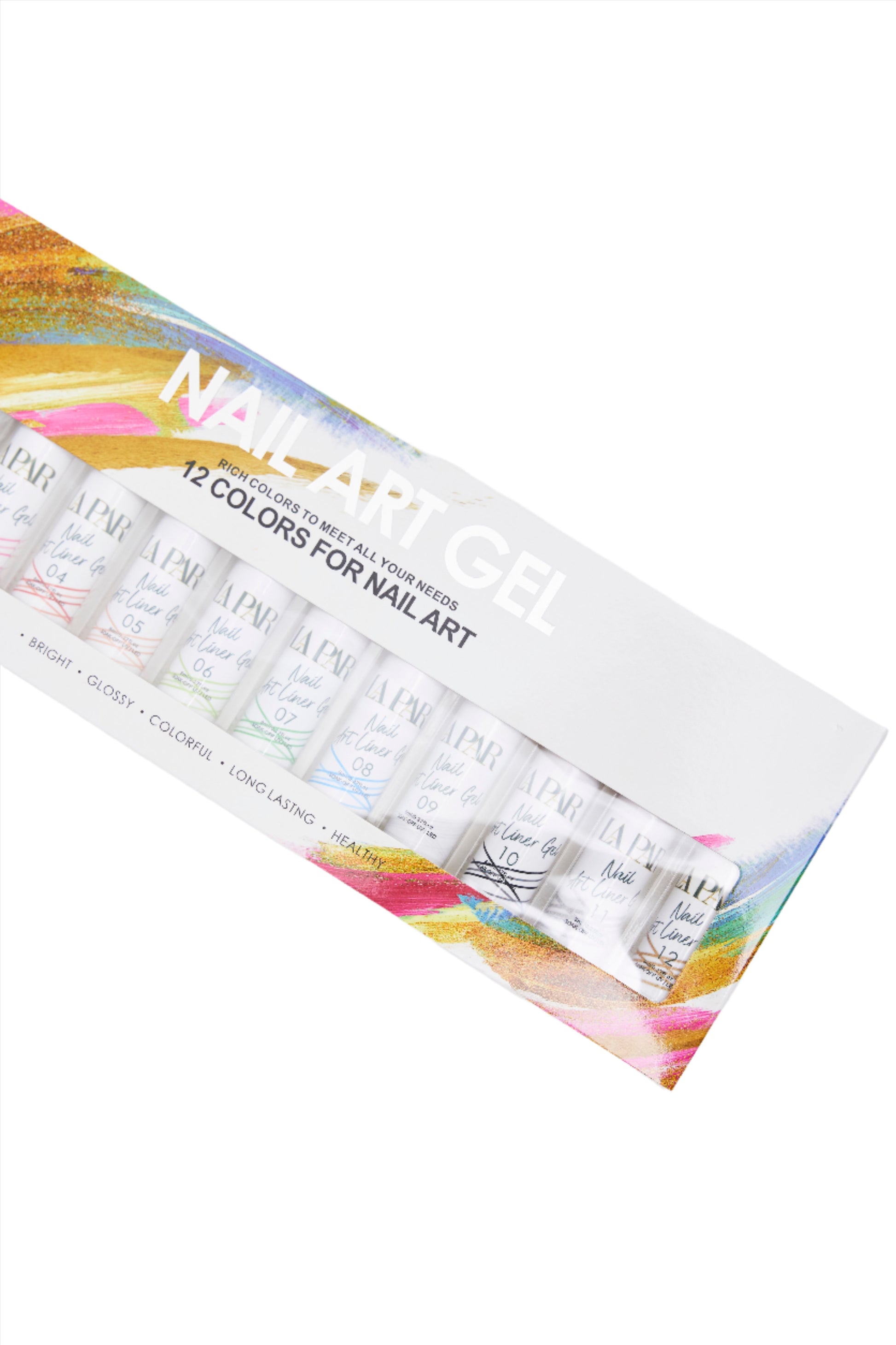 Artistic angled packaging of La Par Nail Art Liner Gel Set with product inside