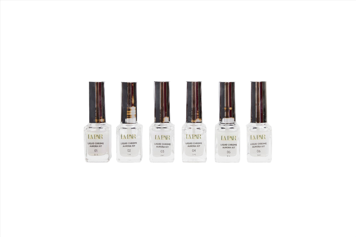 La Par Liquid Chrome Aurora Kit Series consisting of all 6 colors of the Liquid Chrome Aurora Kit