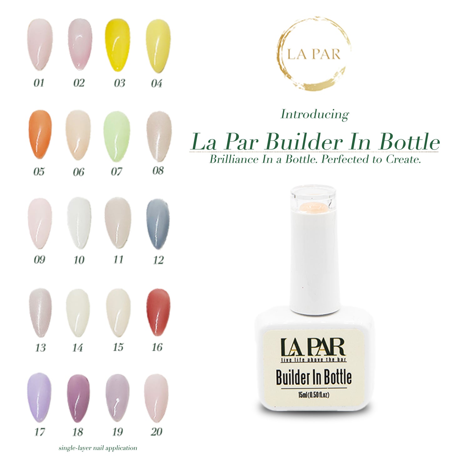 La Par Builder In Bottle full collection with color swatches